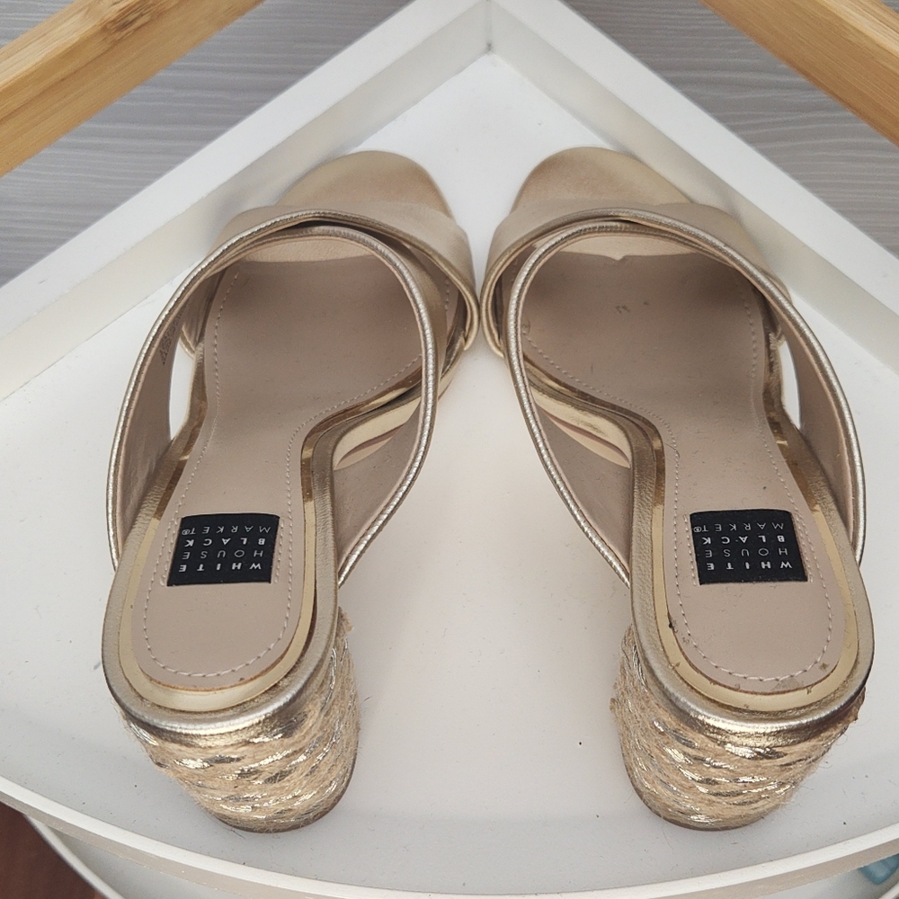 White House Black Market Winslow Gold Leather Slide Sandals Rope Heel Mule 7M - Picture 7 of 11